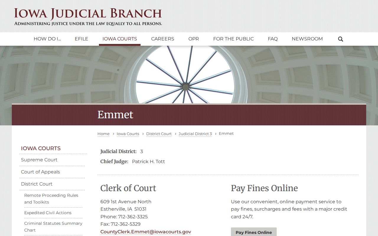 Emmet County warrant records Clerk of Court page