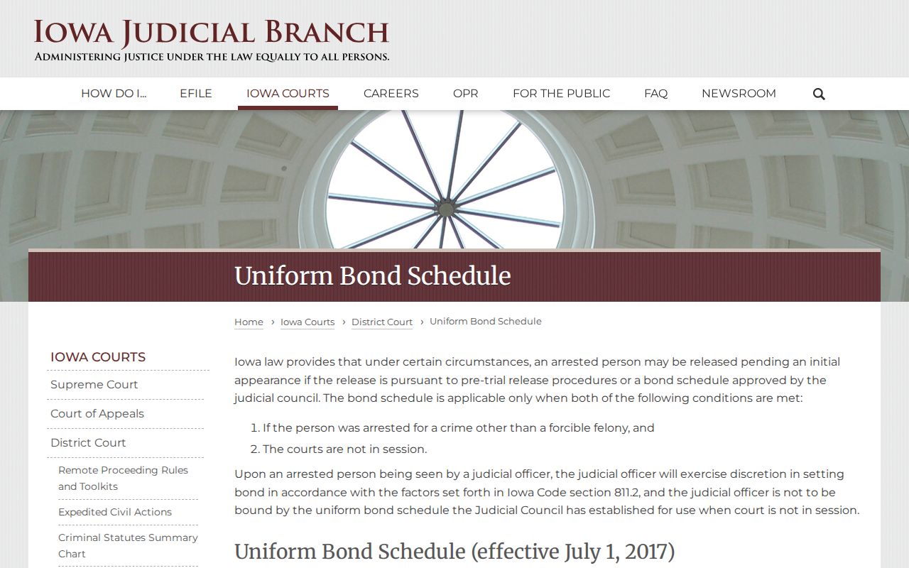 Iowa bond schedule used in Emmet County arrest warrant cases