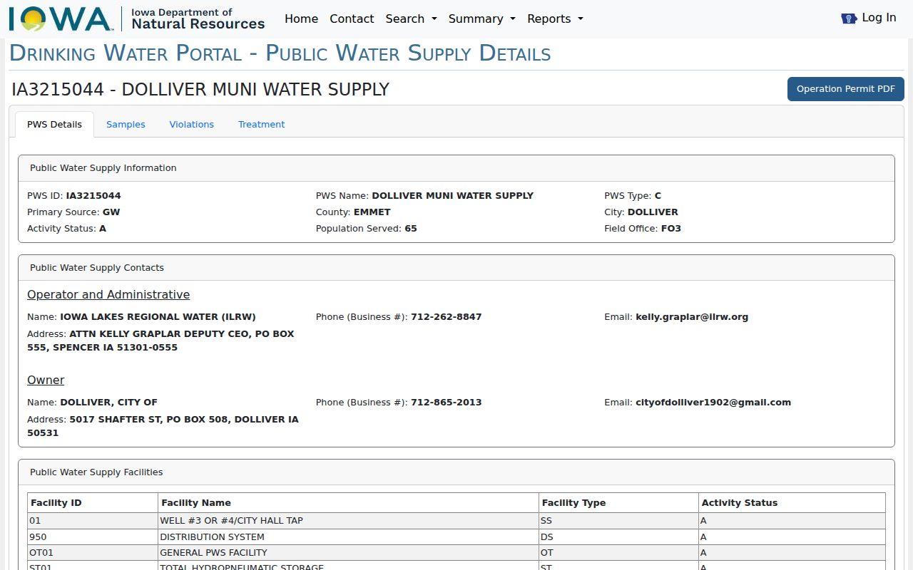 Dolliver warrant records municipal contact in the Iowa DNR record