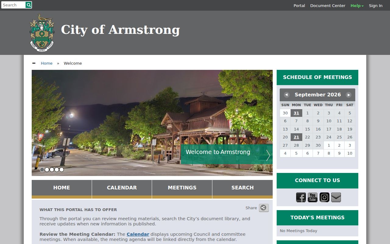 Official Armstrong municipal portal checked for Armstrong warrant records